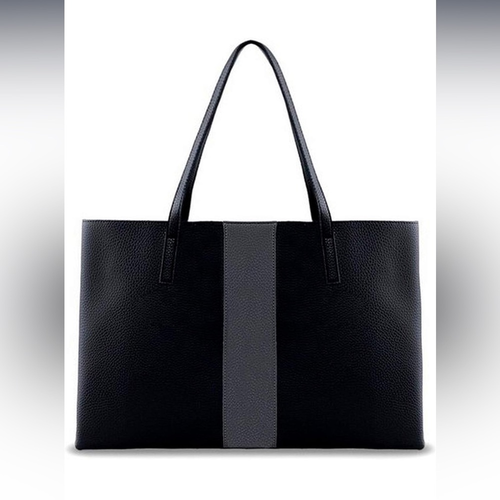 Vince Camuto Luck Tote in black with gray stripe